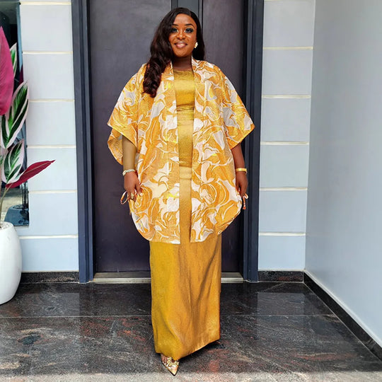 African Clothes for Women 2 PCS Sets Dress and Coat Suits Dashiki Ankara Turkey Wedding Party Dresses Kaftan Bubu Gown Plus Size