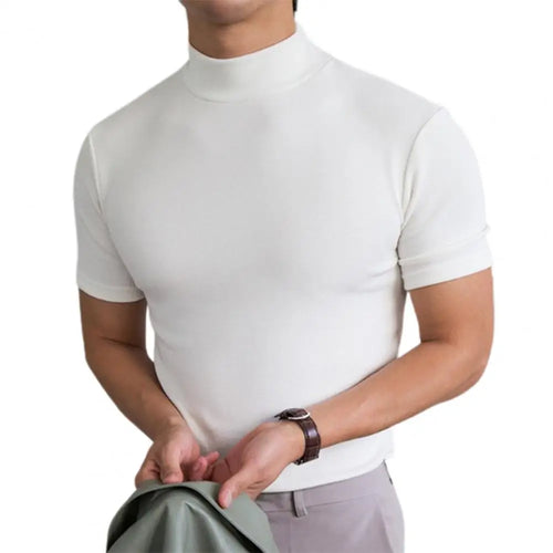 Men Base Top Soft Breathable Turtleneck Short Sleeve Streetwear Casual