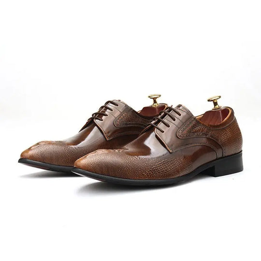 Men's Trendy Genuine Leather British-style Pointed Toe Dress Shoes, Lace-Up Business Formal Oxfords Shoes
