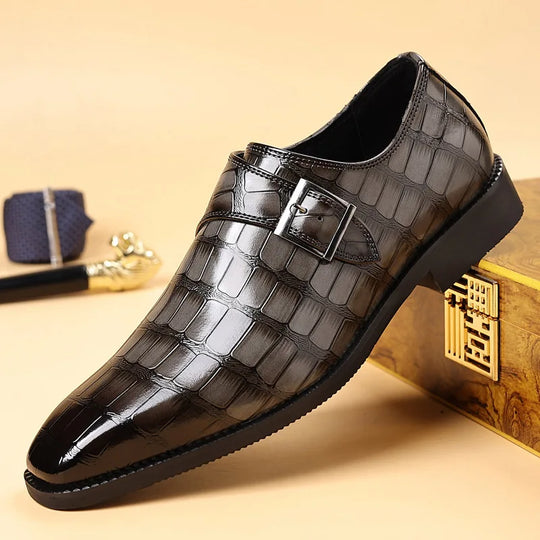 Gentleman Monk Strap Loafers Men's Crocodile Pattern Belt Buckle Leather Shoes Designer Formal Wedding Dress Homecoming Footwear