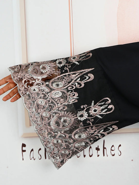 African Traditional Dresses For Women Plus Size Hijab Abayas Dubai Party Dress Clothing Dashiki Embroidery Long Sleeve Maxi Robe
