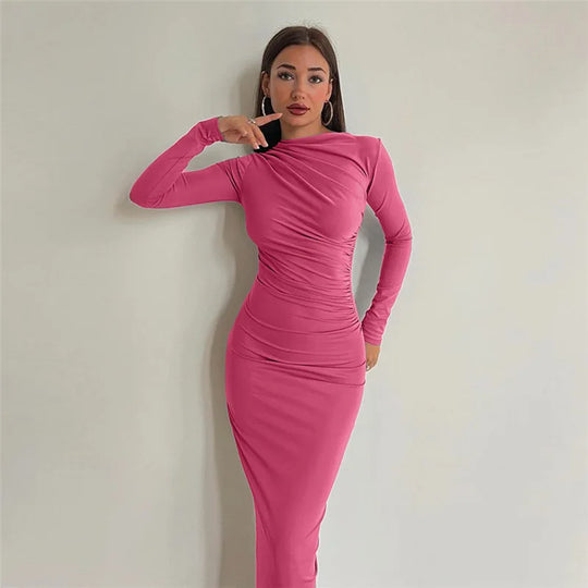 Cryptographic Autumn Elegant Ruched Long Bodycon Dress Fashion Outfits