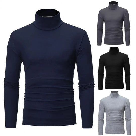 New Men's Solid Color Turtleneck T Shirts Male Slim Fit Long