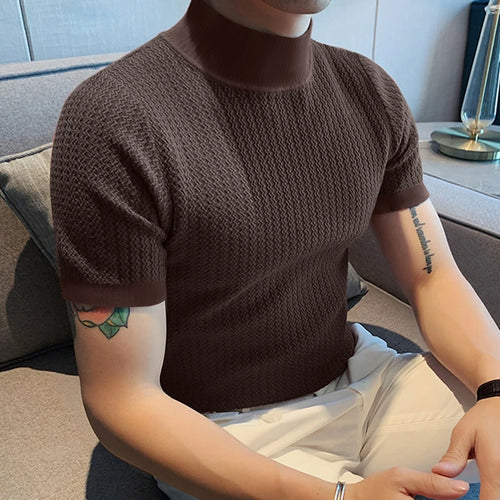 Casual Knit Tops Men Summer Fashion Solid Ribbed Elastic Slim