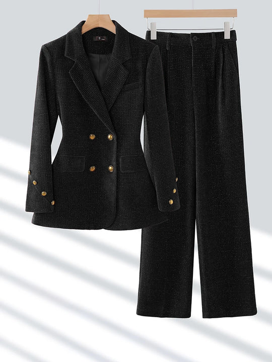 Winter Pink Coffee Black Office Ladies Pant Suit Women Female Business