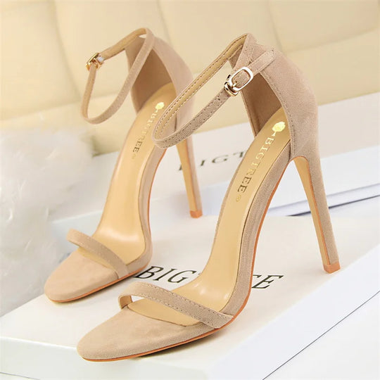 Women 8-11cm High Heels Flock Stripper Sandals Female Fetish Strappy Red Shoes Lady Valentine Green Summer Classic Sexy Pumps 5