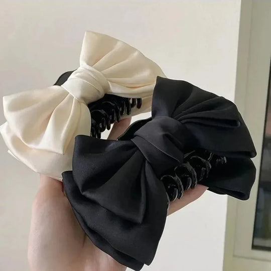 Elegant Women Bow Hair Claw Clips Double-sided Large Satin Shark Hair