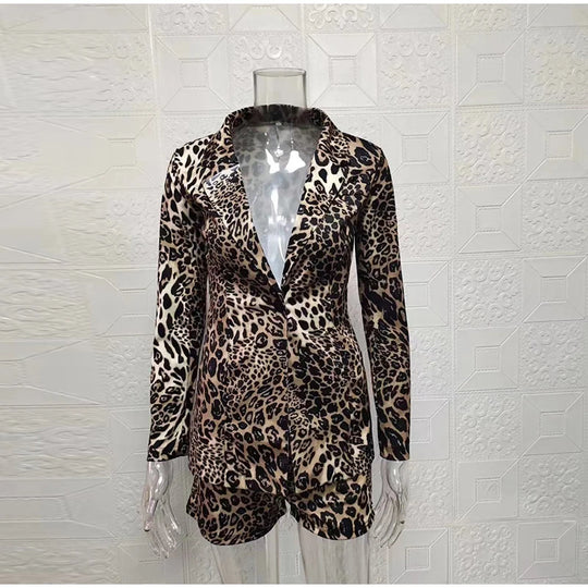 Fashion Turn-down Collar Printed Top Pants Set Women Elegant Full Sleeve Top Short Pants Suit Lady Summer Chic Casual Sets