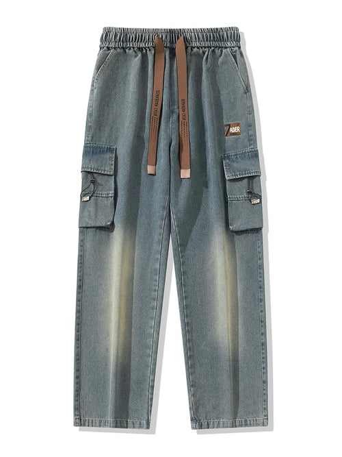 2024 Autumn New Men's Cargo Jeans Big Size 8XL 7XL 6XL String Banding