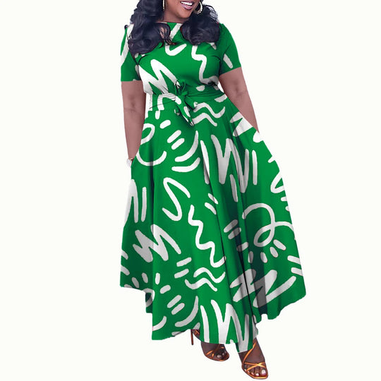 Summer Casual Short Sleeve Woman Dress Office Ladies Casual Fashion Print Loose African Dresses for Women 2025 Female Robe