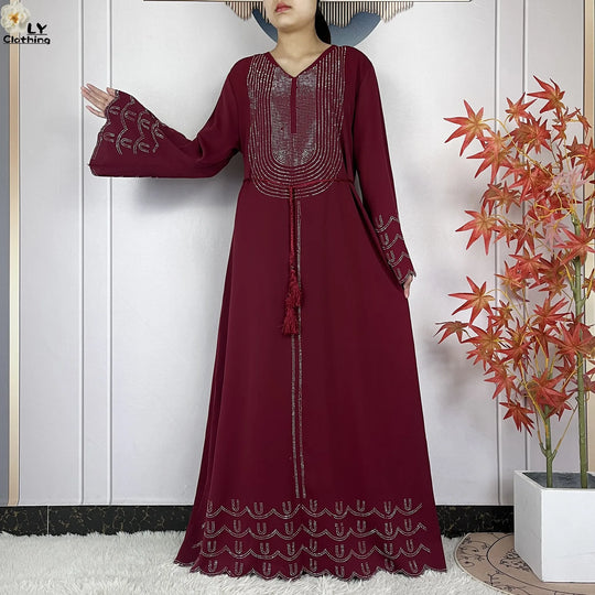2024 New Muslim Chiffon Abayas For Women Robe Caftan Dubai Islam Clothing African Abaya Long Sleeved Fashion Dress With Turban
