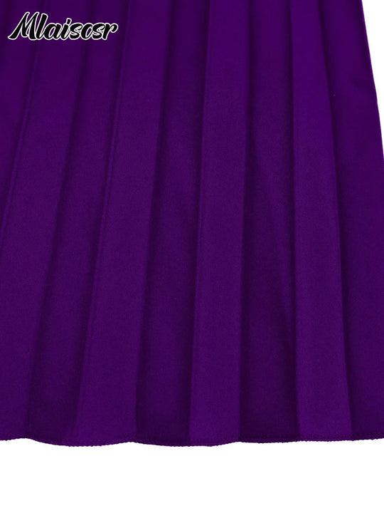 Purple Fashion Belt V-Neck Long Sleeve A-Line Pleated Dress Women Elegant Slim Evening Party Club Vestidos African Robe