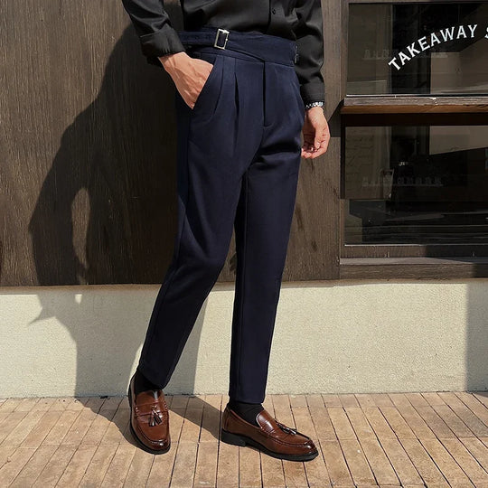 2025 New Naples High Waist Mens Suit Pants Double-Blade Gurkha Chino
