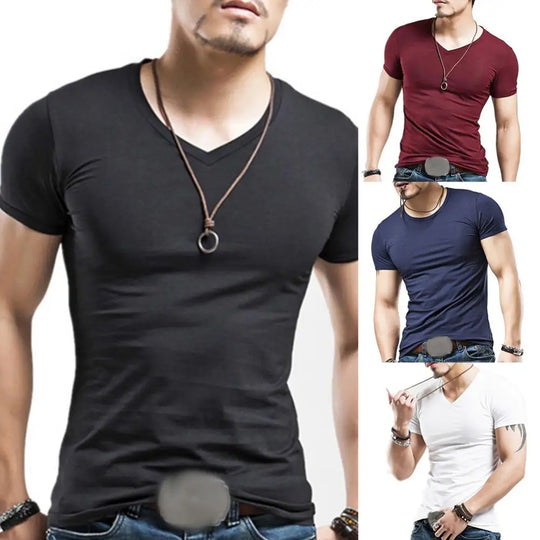 New Men T Shirt Fitness V neck Man T-shirt For Male Clothing
