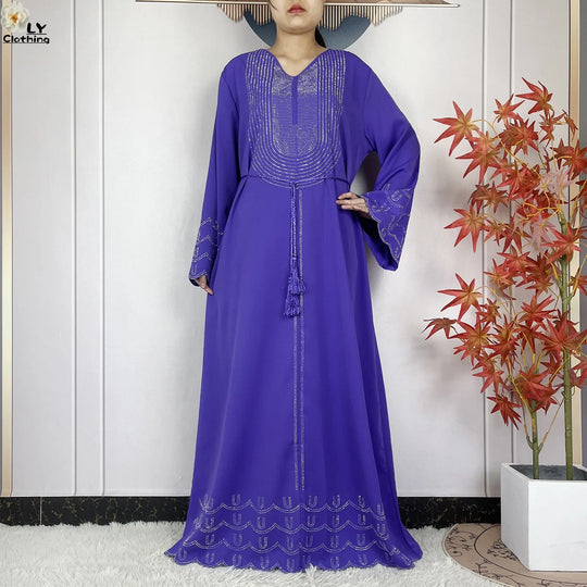 2024 New Muslim Chiffon Abayas For Women Robe Caftan Dubai Islam Clothing African Abaya Long Sleeved Fashion Dress With Turban