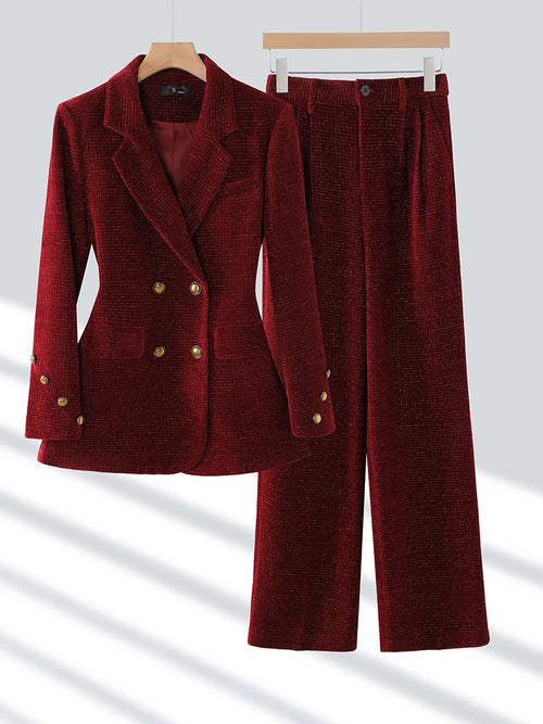 Winter Pink Coffee Black Office Ladies Pant Suit Women Female Business