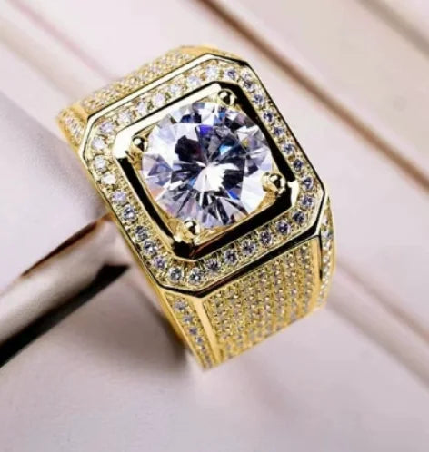 White Golden Iced Out HipHop Engagement Rings CZ Pinky Men Women Full Crystal Ring