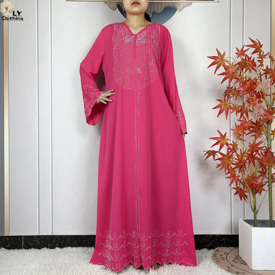 2024 New Muslim Chiffon Abayas For Women Robe Caftan Dubai Islam Clothing African Abaya Long Sleeved Fashion Dress With Turban