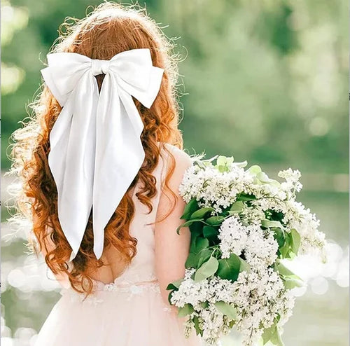 Women Bow Ribbon Hair Clip Fashion Simple Solid Satin Spring Clip Hair