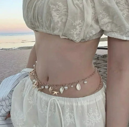 Designer Red belt Jewelry Multilayer Pearl waist chain for Women's Fashion Retro Character Playing Body Accessories Party Belts