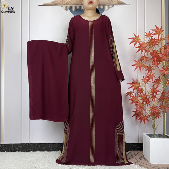 2024 New Muslim Chiffon Abayas For Women Robe Caftan Dubai Islam Clothing African Abaya Long Sleeved Fashion Dress With Turban