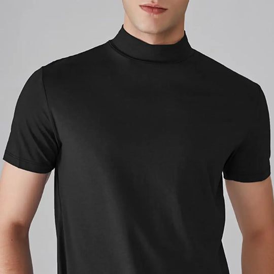 Men Half High Collar Slim Fit T-shirt Summer Casual Short Sleeve Solid
