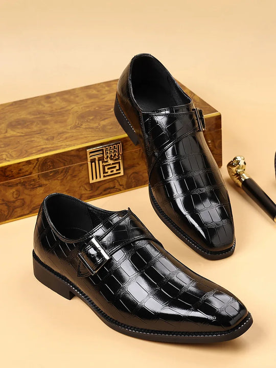 Gentleman Monk Strap Loafers Men's Crocodile Pattern Belt Buckle Leather Shoes Designer Formal Wedding Dress Homecoming Footwear