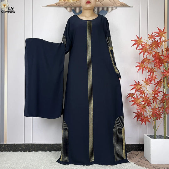 2024 New Muslim Chiffon Abayas For Women Robe Caftan Dubai Islam Clothing African Abaya Long Sleeved Fashion Dress With Turban