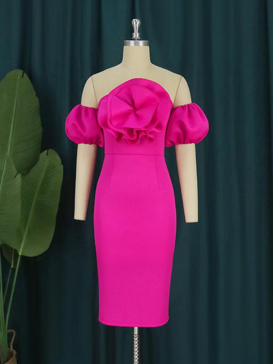Women Sexy Bodycon Dresses Party Off Shoulder Ruffles Flower Event Celebrate Elegant Female Package Hips Vestidos African Gowns