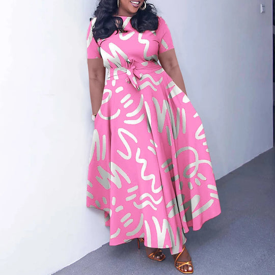 Summer Casual Short Sleeve Woman Dress Office Ladies Casual Fashion Print Loose African Dresses for Women 2025 Female Robe