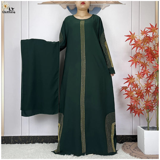 2024 New Muslim Chiffon Abayas For Women Robe Caftan Dubai Islam Clothing African Abaya Long Sleeved Fashion Dress With Turban