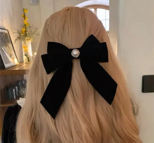 New Black Velvet Bow Hair Pins Elegant Fabric Alloy Roses Hair Clips