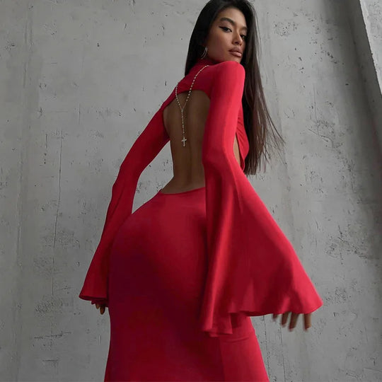 Cryptographic Open Back Sexy Split Maxi Dress Elegant Outfits for