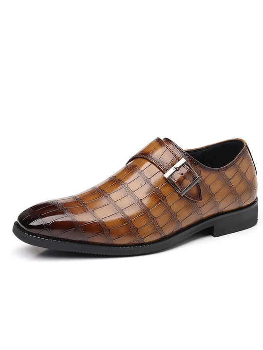 Gentleman Monk Strap Loafers Men's Crocodile Pattern Belt Buckle Leather Shoes Designer Formal Wedding Dress Homecoming Footwear