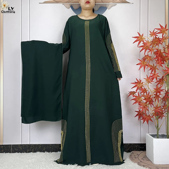 2024 New Muslim Chiffon Abayas For Women Robe Caftan Dubai Islam Clothing African Abaya Long Sleeved Fashion Dress With Turban