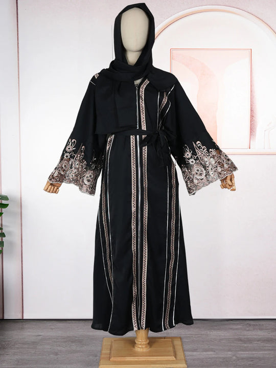 African Traditional Dresses For Women Plus Size Hijab Abayas Dubai Party Dress Clothing Dashiki Embroidery Long Sleeve Maxi Robe