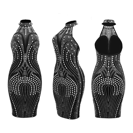 Backless Dress Sexy Wrap Buttocks Vestidos Women Party Dresses Sheath Slim Fit Spliced Summer Diamonds Knee Length