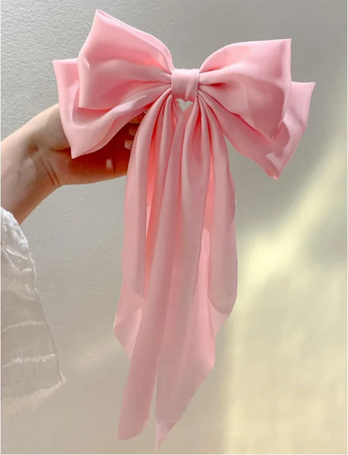 Women Bow Ribbon Hair Clip Fashion Simple Solid Satin Spring Clip Hair