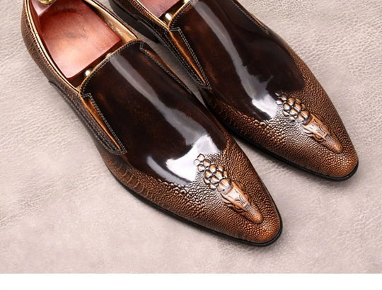 Men's Trendy Genuine Leather British-style Pointed Toe Dress Shoes, Lace-Up Business Formal Oxfords Shoes