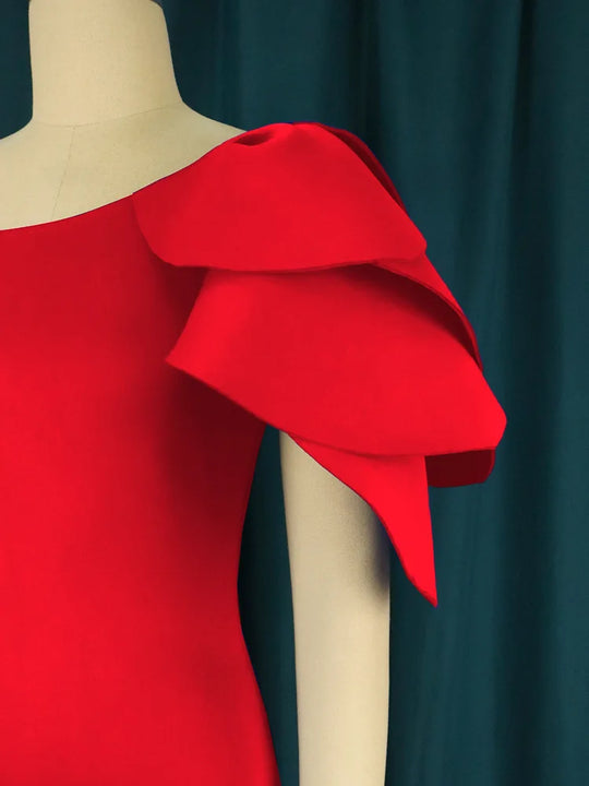 Design sense: niche, sexy, one shoulder lotus leaf edge banquet dress, hip hugging skirt, women's party dress