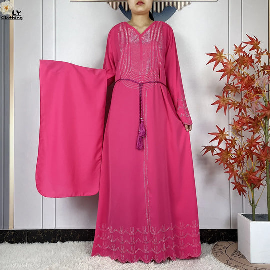 2024 New Muslim Chiffon Abayas For Women Robe Caftan Dubai Islam Clothing African Abaya Long Sleeved Fashion Dress With Turban