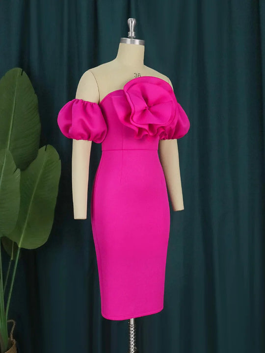 Women Sexy Bodycon Dresses Party Off Shoulder Ruffles Flower Event Celebrate Elegant Female Package Hips Vestidos African Gowns