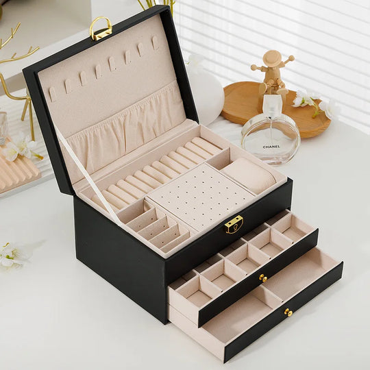 Three-layer Jewelry Storage Box for High-end Exquisite Necklaces, Earrings,Gold Jewelry Box Hand Accessories with Large Capacity