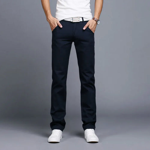 New Spring Autumn Casual Pants Men Cotton Slim Fit Chinos Fashion Long