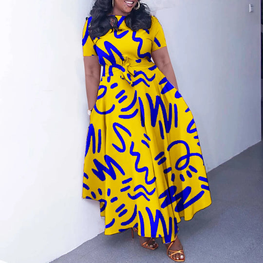 Summer Casual Short Sleeve Woman Dress Office Ladies Casual Fashion Print Loose African Dresses for Women 2025 Female Robe