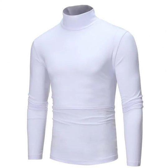 New Men's Solid Color Turtleneck T Shirts Male Slim Fit Long