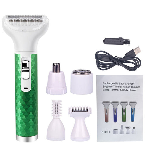 5 IN 1 Electric Hair Removal Epilator Wet&Dry Lady Shaver Nose Hair