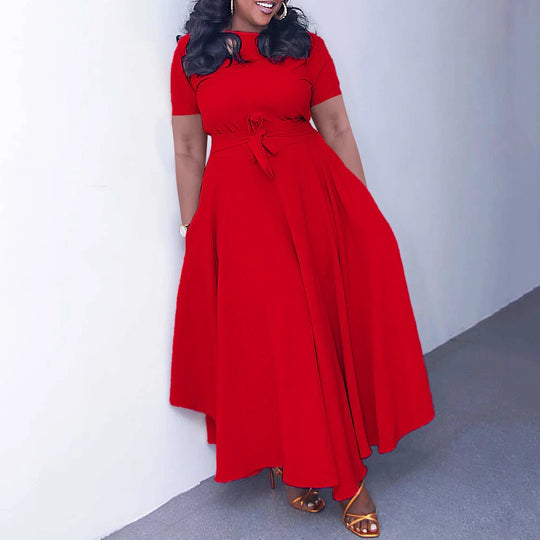 Elegant Women Dresses for Summer New Short Sleeve O Neck Sashes Pleated Ankle Length Luxury African Party Birthday Dress