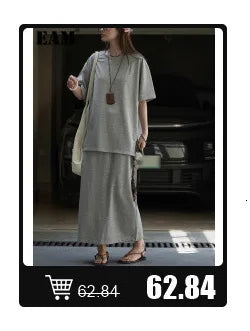 Khaki Hollow Out Tassels T-shirt Half-body Skirt Two Pieces Suit New Round Neck Women Fashion Spring Summer