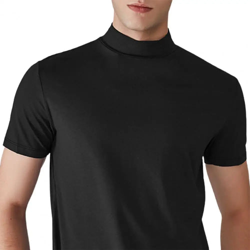 Men Half High Collar Slim Fit T-shirt Summer Casual Short Sleeve Solid